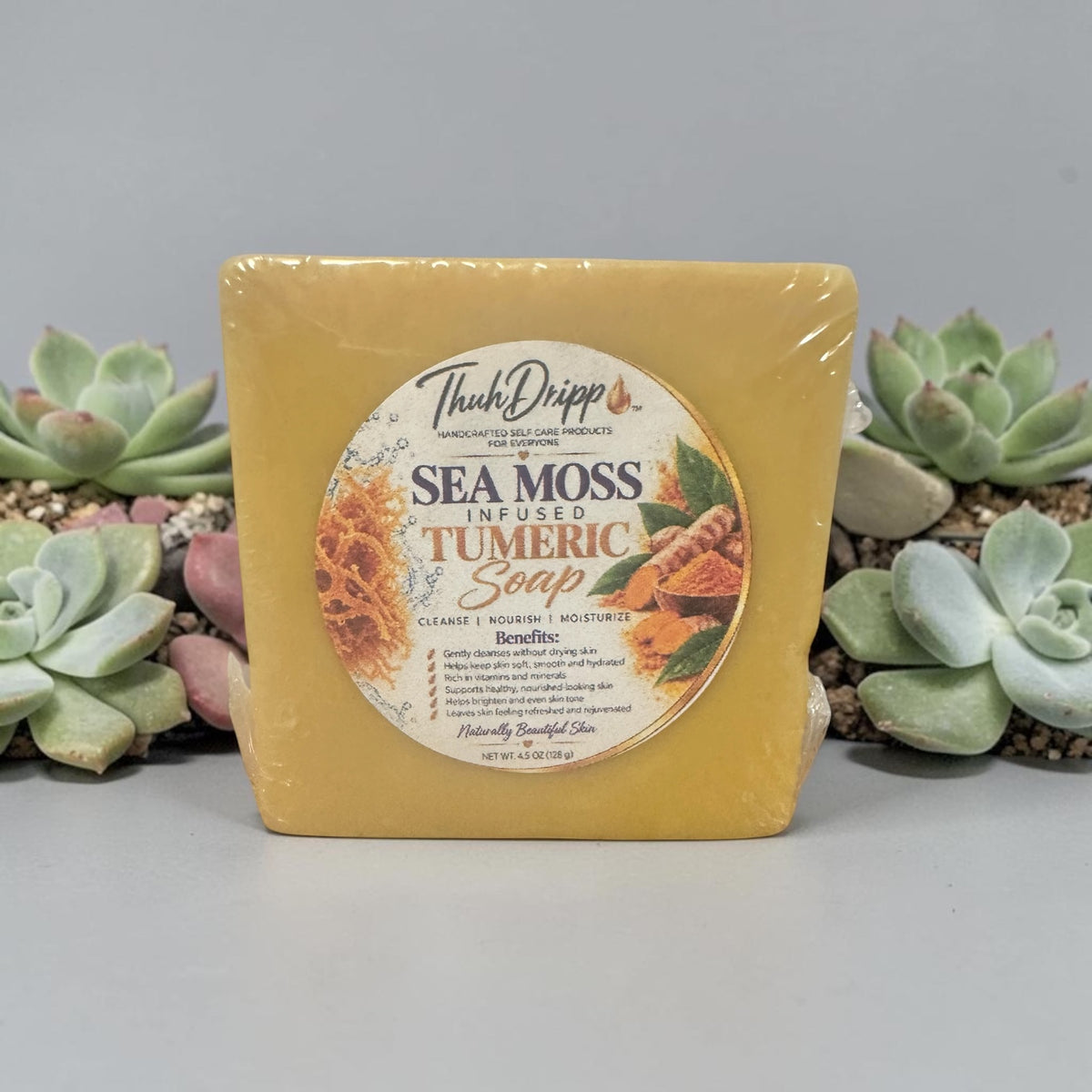 🌿   Sea Moss infused &Turmeric Infused Moisturizing Soap Bar – 4.4 oz Includes Exfoliating Soap Sack