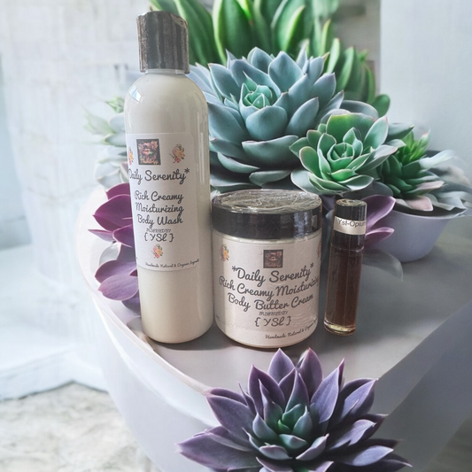 *Daily Serenity*  Women's Body Butter Cream & Roll on Body oil , Body wash Bundle Pack (Inspired by YSL) (Handcrafted just for you)