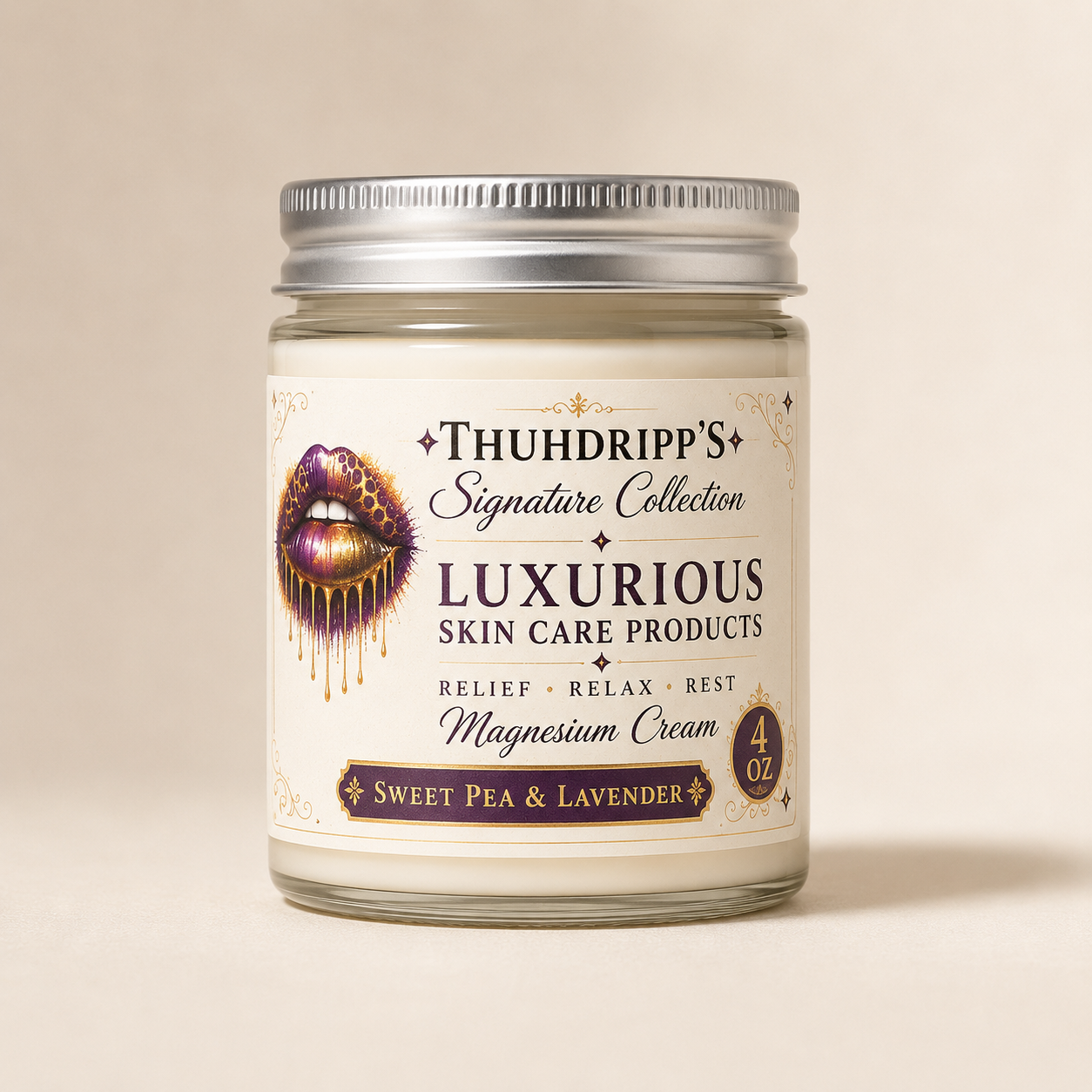 ThuhDripp'S Signature Collection Magnesium Cream *Sweet Pea & Lavender* 4oz. (RELIEF RELAX REST)