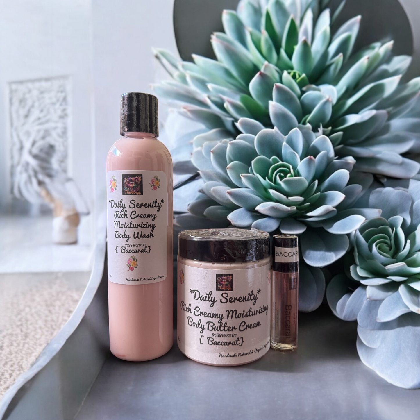 *Daily Serenity* Women's Body Butter Cream, Body Wash, Roll On Body Oil Bundle  (Inspired By Baccarat)  (Handcrafted just for you)