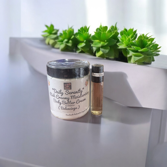 *Daily Serenity* Women's Body Butter Cream & Roll on Body oil Bundle Pack (Inspired by Balenciaga) (Handcrafted just for you)