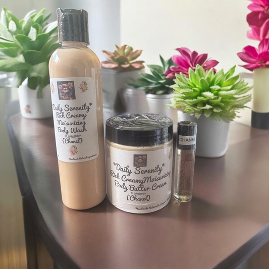 *Daily Serenity*  Women's Body Butter Cream & Roll on Body oil & Body WashBundle Pack (Inspired by Chanel) (Handcrafted just for you)