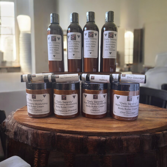*Daily Serenity*Men's Rich & CreamyMoisturizing Body Butter Cream & Roll On Body Oil  & Body Wash Bundle  (Handcrafted just for you) ( Designer Inspired)