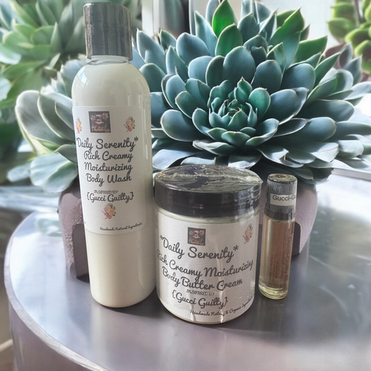 *Daily Serenity* Womens Body Butter Cream , Roll on Body oil & Body Wash Bundle Pack (Inspired by Gucci Guilty-Black) (Handcrafted just for you)