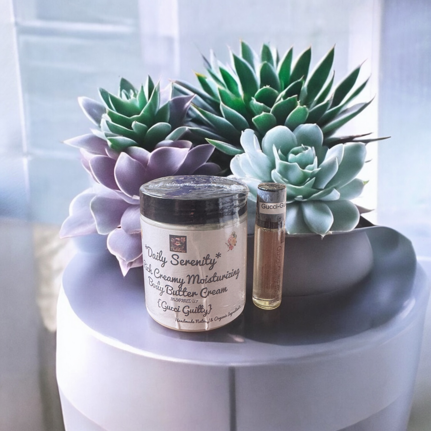 *Daily Serenity* Women's Body Butter Cream , Roll on Body oil  Bundle Pack (Inspired by Gucci Guilty-Black) (Handcrafted just for you)