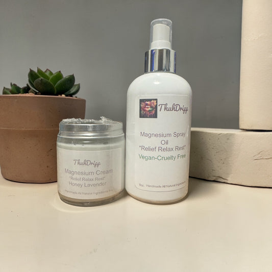 Magnesium Cream & Magnesium Oil Spray Bundle – Honey Lavender Body Cream + Unscented Magnesium Oil Spray – Vegan & Cruelty-Free 4oz Cream 8oz Spray
