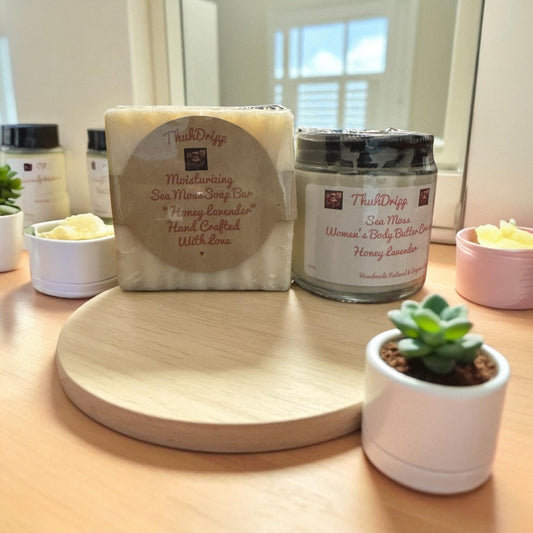 🌿 Sea Moss Bar Soap & Body Butter Cream Duo - Scent: Honey Lavender Net Wt: Soap 5.5 oz | Body Butter 4 oz