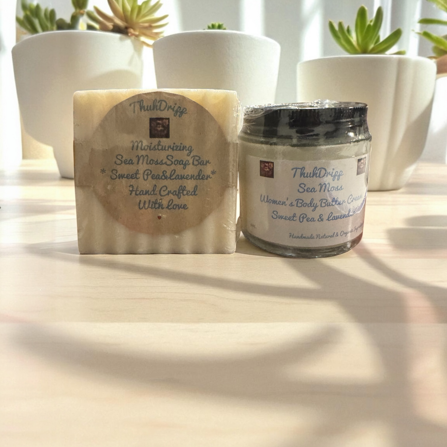 🌿 Sea Moss Bar Soap & Body Butter Cream Duo - Scent: Sweet Pea & Lavender Net Wt: Soap 5.5 oz | Body Butter 4 oz