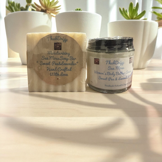 🌿 Sea Moss Bar Soap & Body Butter Cream Duo - Scent: Sweet Pea & Lavender Net Wt: Soap 5.5 oz | Body Butter 4 oz