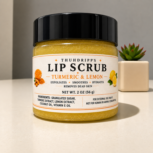 Tumeric& Lemon Exfoliating Lip Scrub – 2 oz | Smooth, Soften & Hydrate-  Cruelty Free